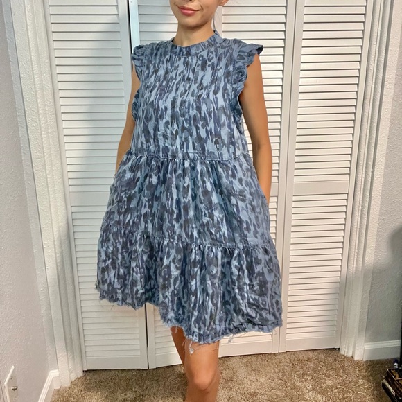 Anthropologie Blue Camo Pleated Dress Womens Size XSmall - Picture 3 of 16